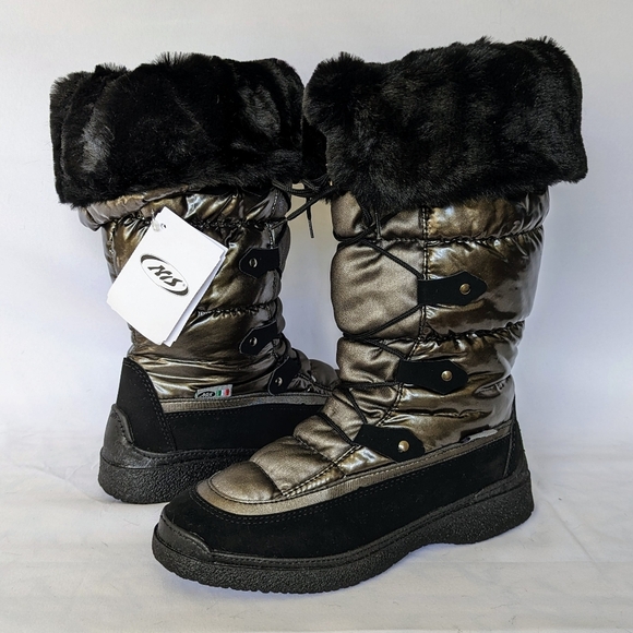 NiS Winter Boot Mid Calf Air On Feet Faux Fur Metallic Graphite EU40 US 9 NWT - Picture 1 of 16